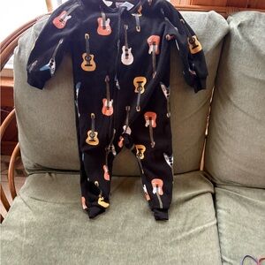 Guitar Print Black Kids One Piece footless fleece romper